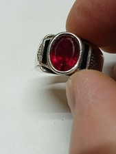  Very Nice MEN'S Vintage FD 925 Sterling Silver Simulated Ruby Ring - 12