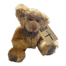 First  Main Teddy Bear Plush Brown Tan Stuffed Animal Houndstooth Bow Tie 10 In