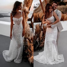 Sparkling Glitter Mermaid Wedding Dress Women's Thin Strap Tight corset Bridal
