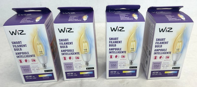 Lot of 4-WiZ Clear 40W BA11 Tunable White Filament LED Smart Candle-Shaped Bulb
