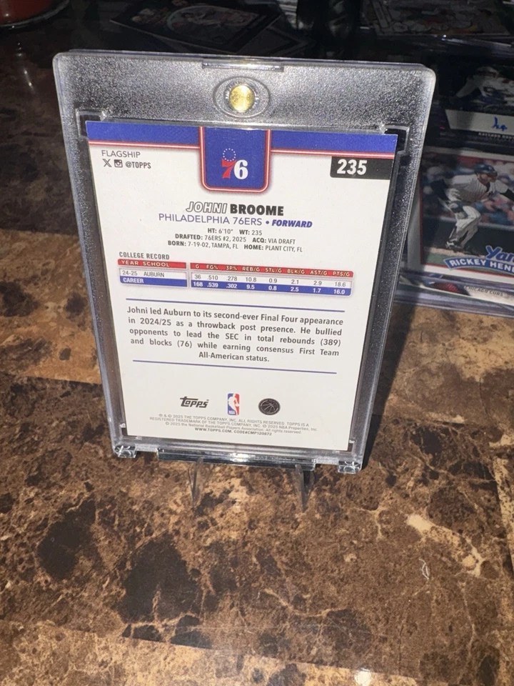 2025 Topps NBA Basketball Johni Broome Wood Parallel 08/25 Rookie Card #235 SP - Image 2 of 3