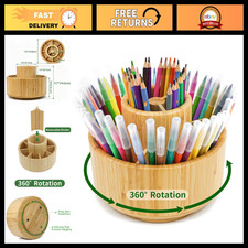 360  Rotating Bamboo Desk Pen Holder, Art Supply Organizer, Medium Size Storage