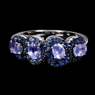 925 Sterling Silver Ring Oval Tanzanite 4x3mm Sapphire Diamond Cut Gemstone Sz 8