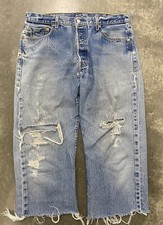 Vintage Levis 501 Shorts Men Sz 36 Blue Cut Off Thrashed Jorts Light Wash Ripped