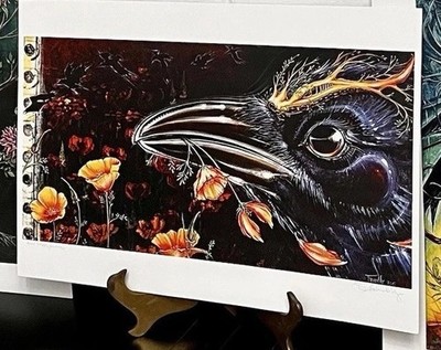 Signed Shanna Trumbley Corvid Raven Art Print Set 3pc Daydream Series Botanical
