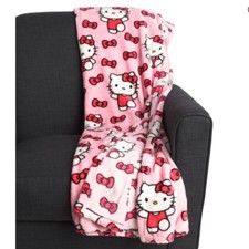 Hello Kitty Pink Plush Cloud Throw Blanket 60 x 70 inches with red bows