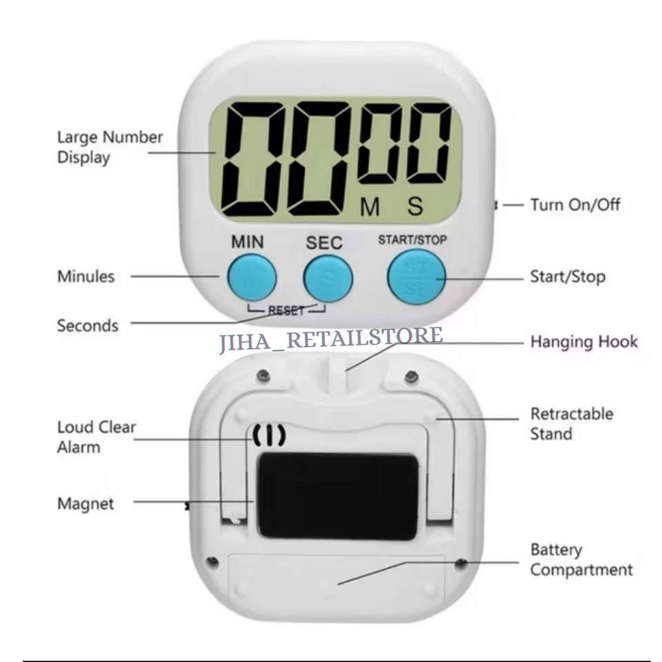Digital Kitchen Timer Alarm Cooking Free Standing With Magnetic - Image 3 of 4