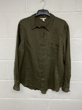 Leichtes Langarmhemd H&M Khaki 100% Leinen Kn...