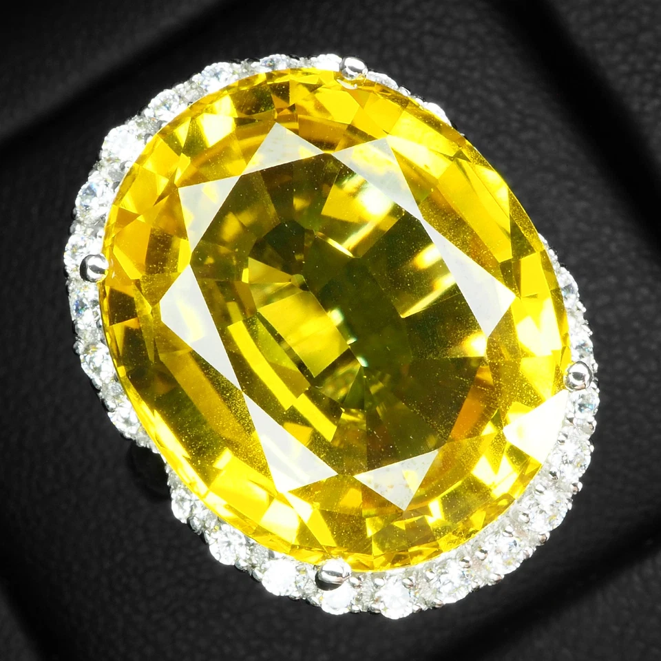 Brillantes anillos de oro blanco de plata de ley 925 de 27,10 quilates de turmalina amarilla canaria Foto 2 de 4