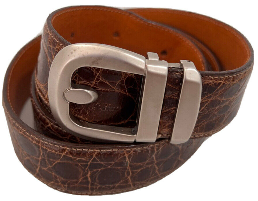Vintage Brown Suede and Alligator Leather Belt with Fur Accent SAKS FIFTH AVENUE Vintage Brown Leather Alligator Embossed  main image 3