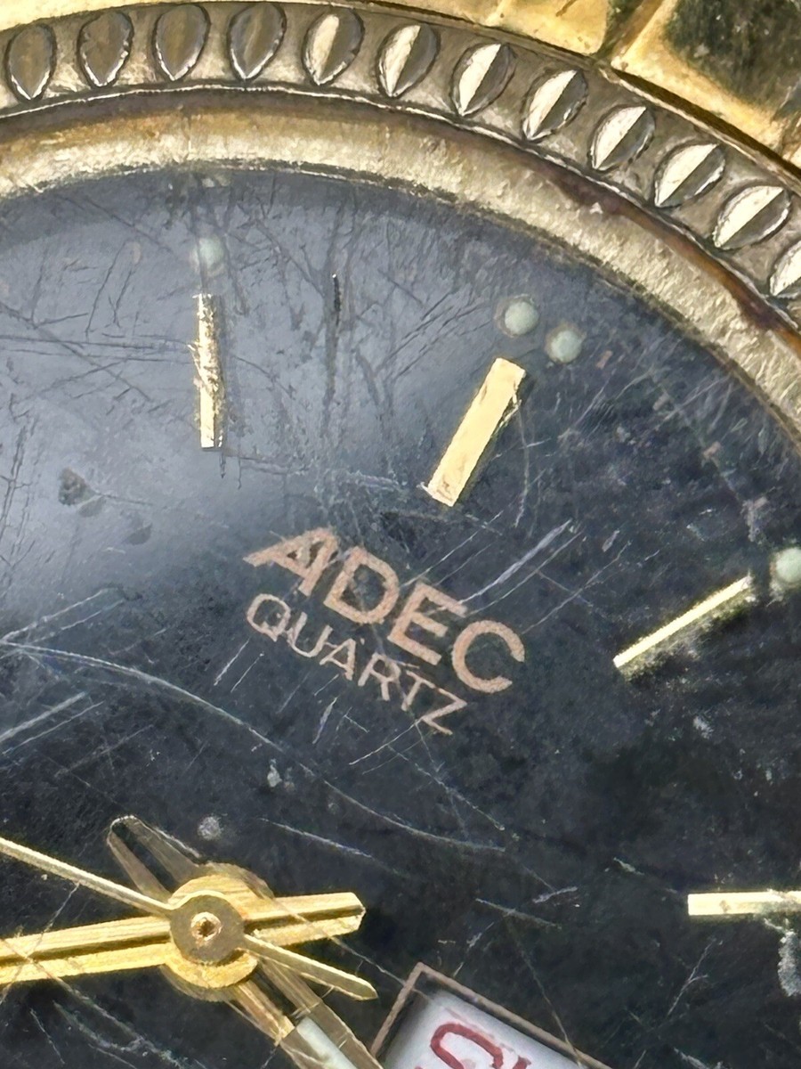 VTG Rare ADEC 6B00 Quartz Japan T76975 KY WR Gold Black