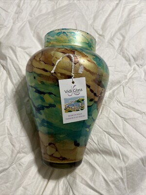 VIDI Glass Naples Italian Glass Vase Green/Brown