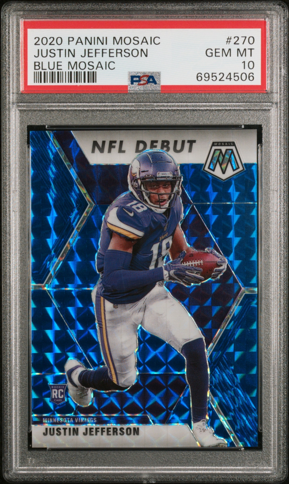 2020 PANINI MOSAIC BLUE MOSAIC #270 JUSTIN JEFFERSON 77/99 PSA 10
