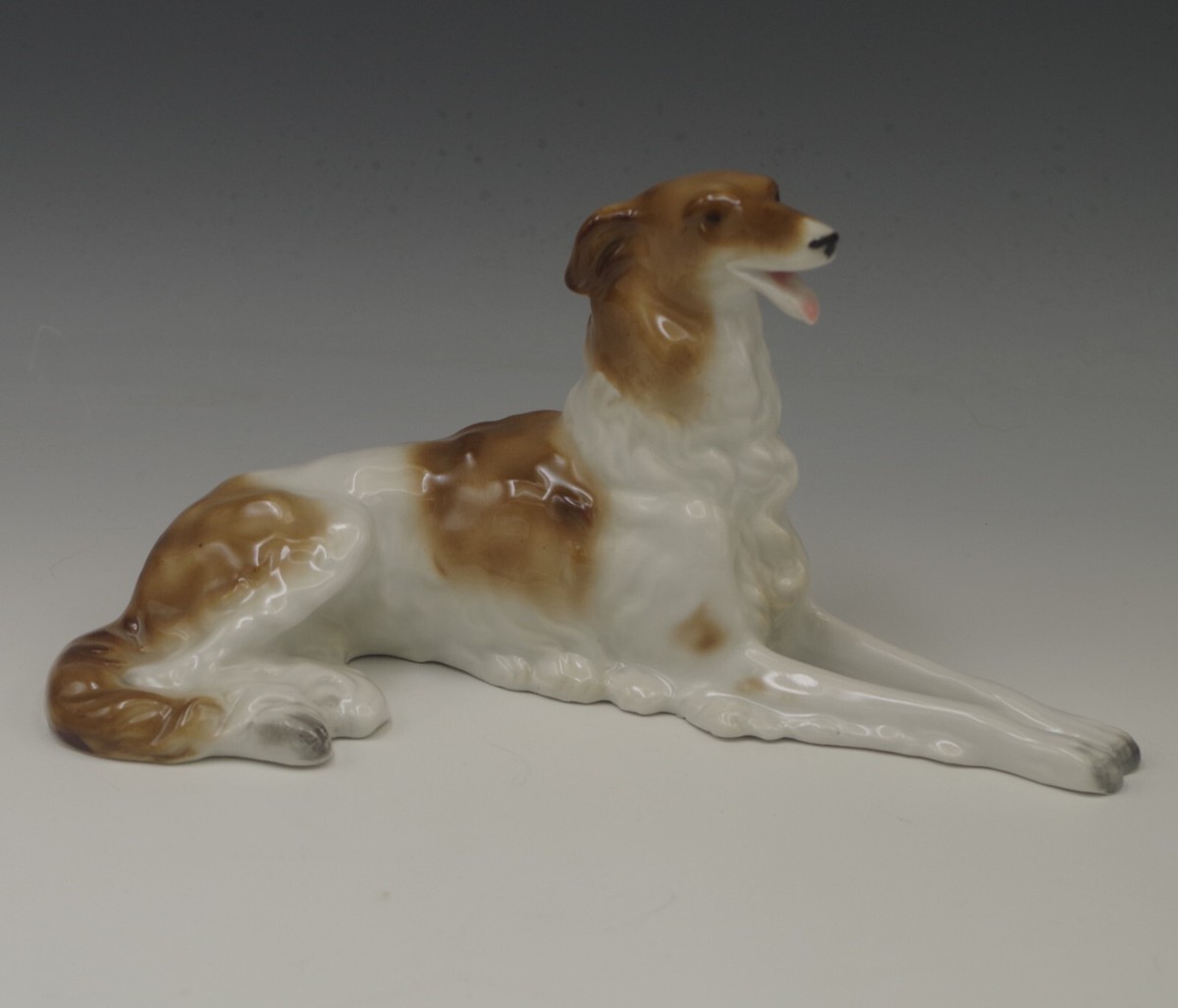 ANTIQUE WALLENDORF GERMANY PORCELAIN BORZOI DOG FIGURINE SCHAUBACH