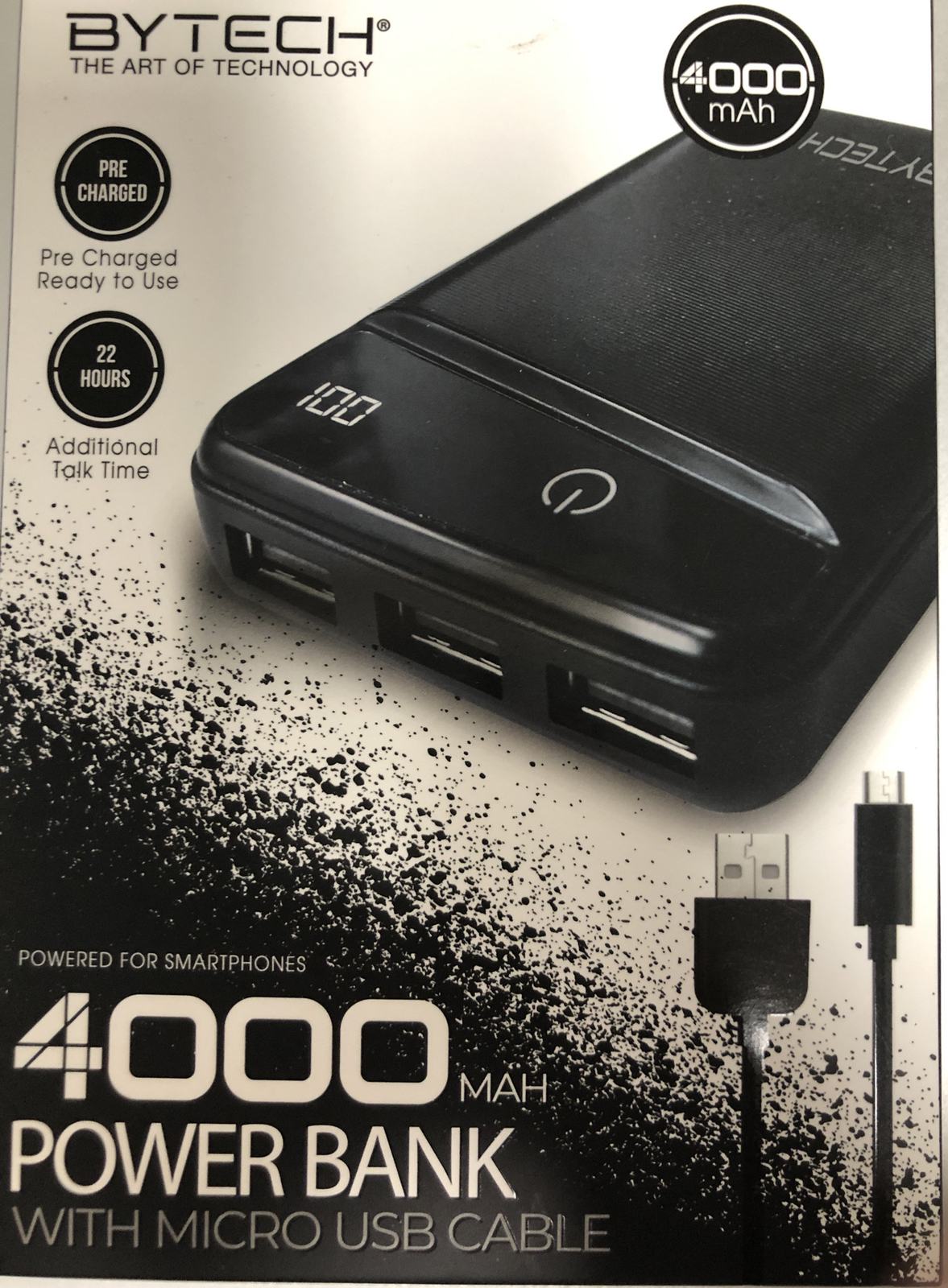 Bytech 4000 MAH Power Bank with Micro USB Cable, Black NEW eBay