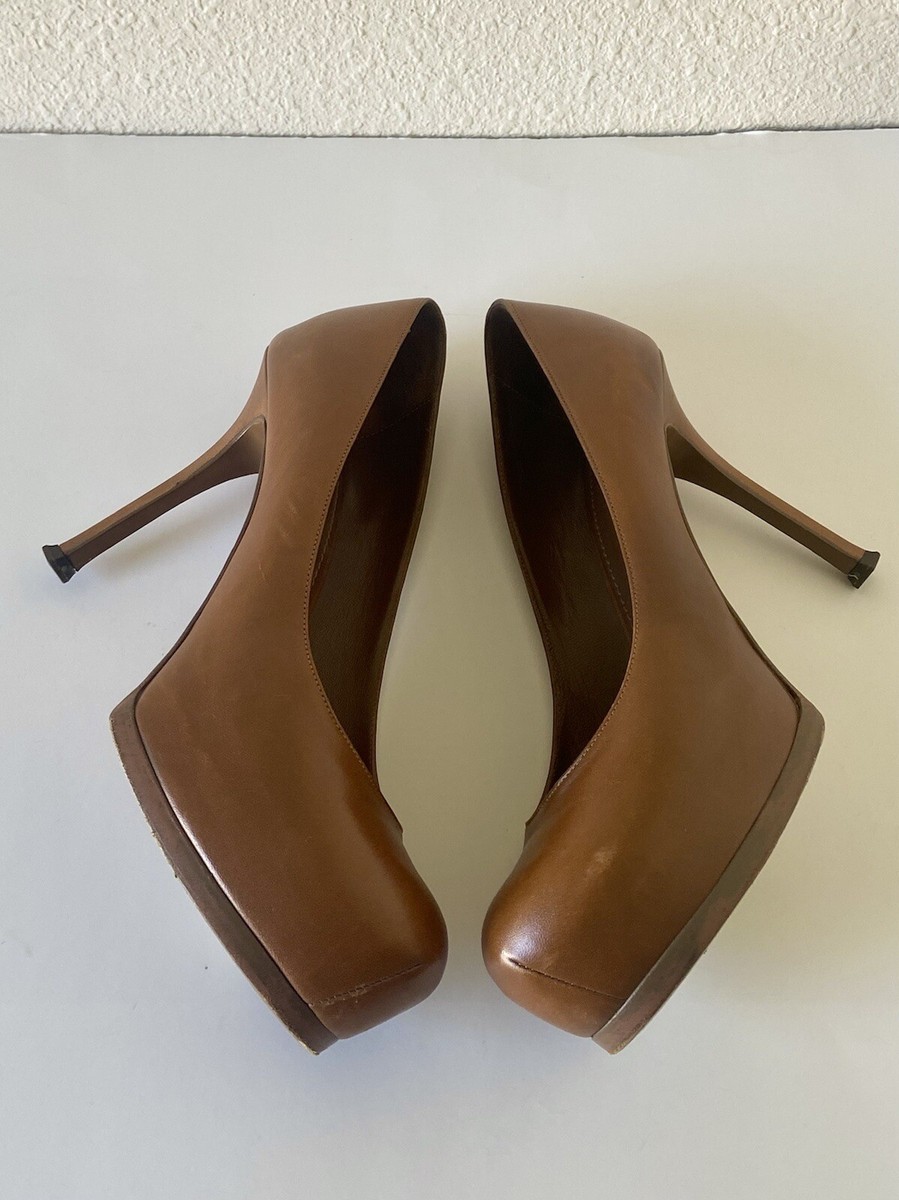 $825 YSL SAINT LAURENT TRIBTOO TRIBUTE Brown Leather Pumps $825 YSL SAINT LAURENT TRIBTOO TRIBUTE Brown Leather Pumps
