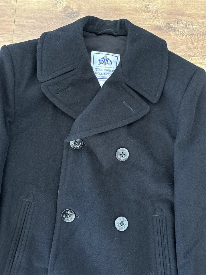 D.S.C.P. Quarterdeck Collection US Navy Wool PeaCoat Mens Size 40 XL Black Wool - Image 2 of 4