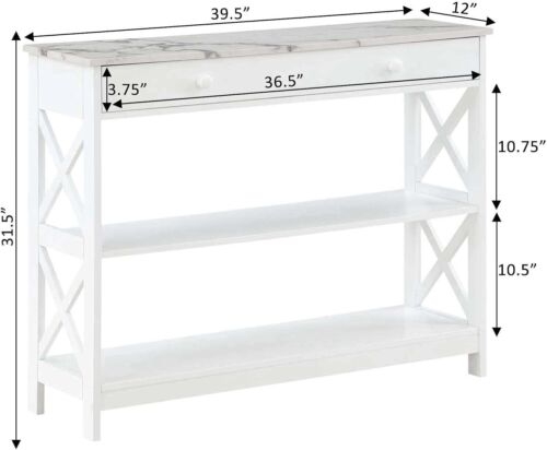 Oxford 1-Drawer Console Table with Shelves - White Faux Marble USA