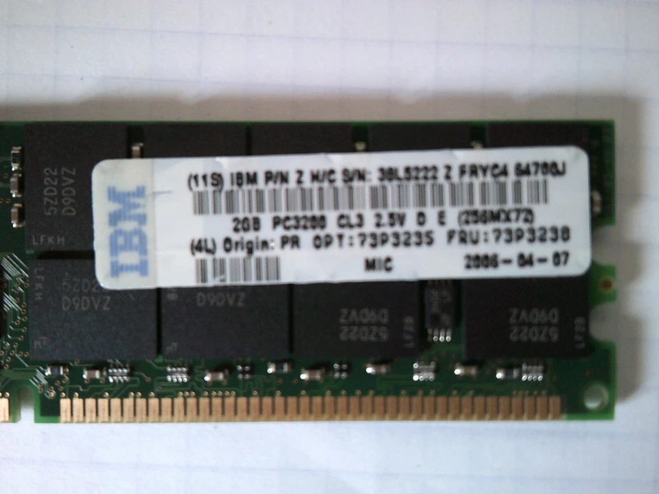 IBM 8GB 4 X 2GB 73P3238 PC3200R DDR 400 CL3 ECC REG 184-Pin Genuine IBM Memory - Image 2 of 4