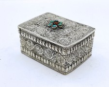 Antica scatola tibetana in argento sterling turchesi corallo Tibet XIX/XX sec