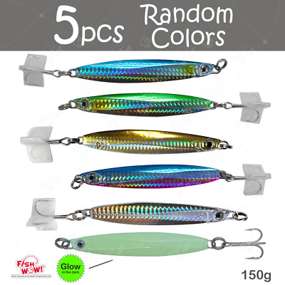 5pcs Random Colors 150g Colt sniper jig MUSTAD treble Hook 5.25oz Vertical bait