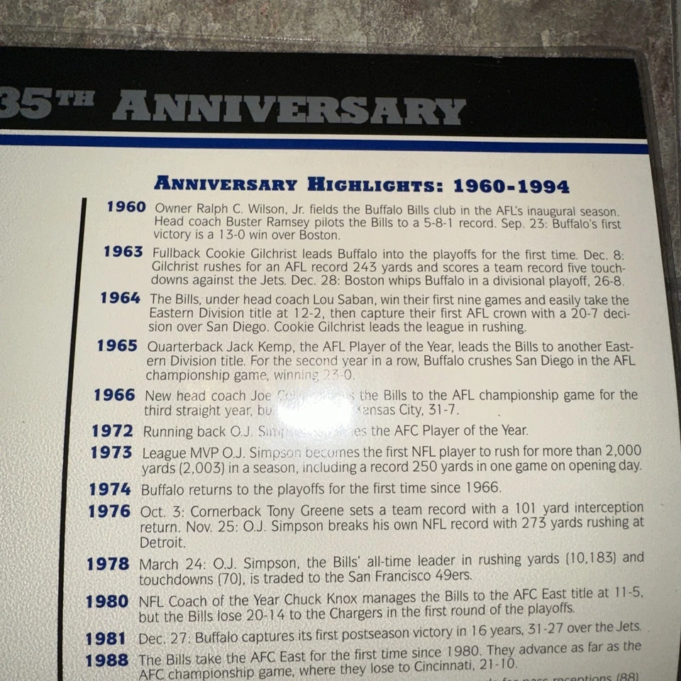 BUFFALO BILLS 35th ANNIVERSARY NFL TEAM PATCH Willabee Ward PATCH ONLY Worn 1994 - Image 3 of 4
