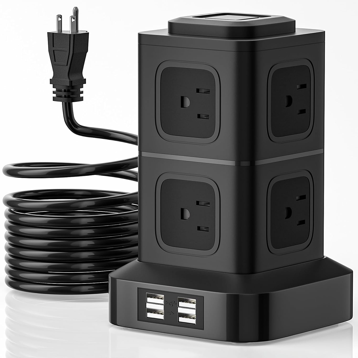 Power Strip Tower Surge Protector 10FT Extension Cord with 8 AC Outlets 4 USB Po