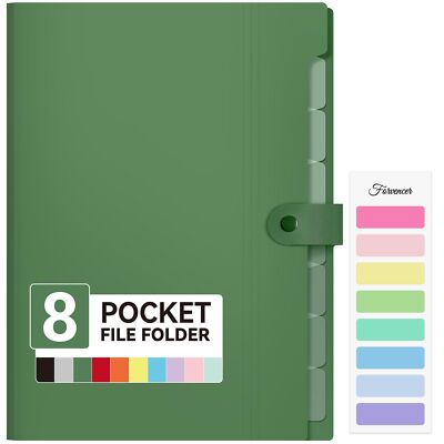 8-Pocket Expanding File Folder Letter Size Accordion Organizer Dark Green