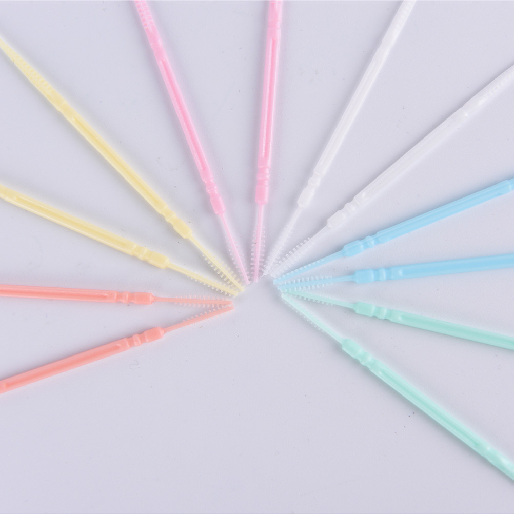 100Pcs Plastic Dental Picks Oral Hygiene 2 Way Interdental Brush Tooth