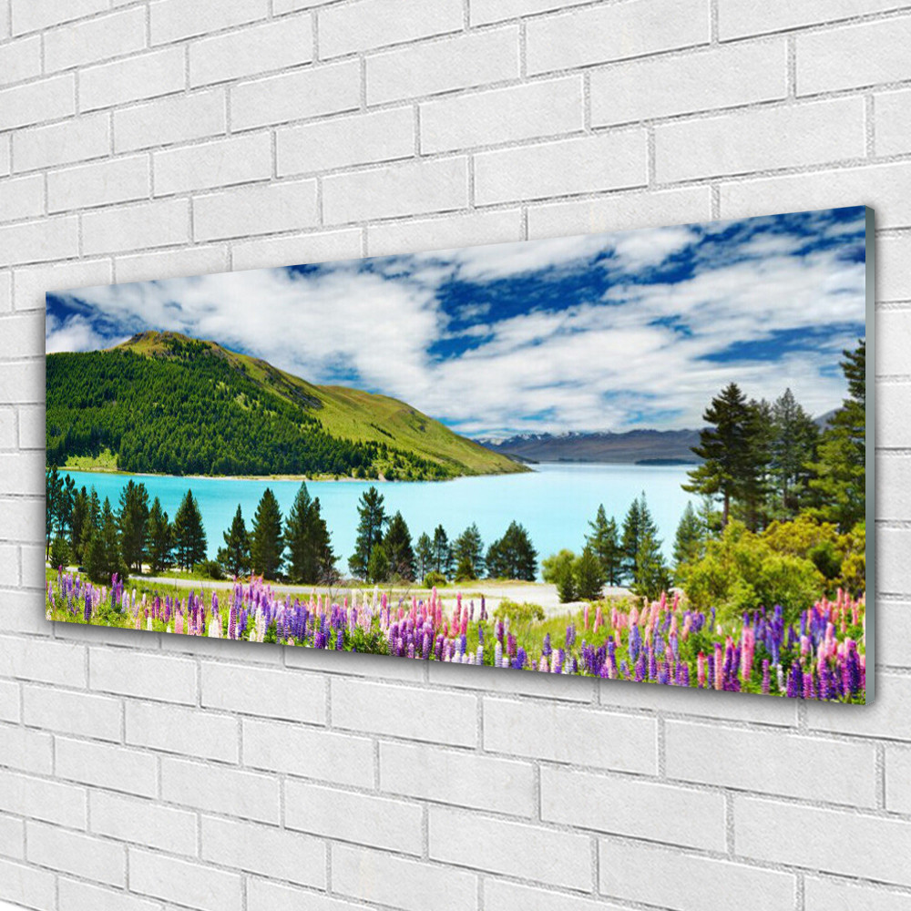 Tableau mural sur Plexiglas® paysage de lac et forêt 125x50 cm