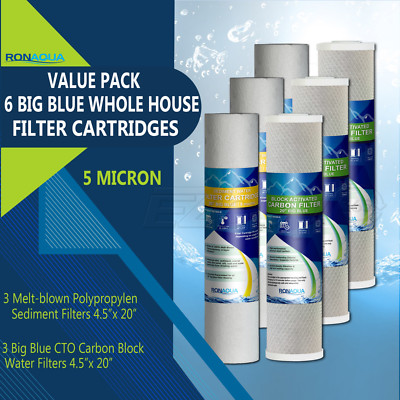Big Blue 3 CTO Carbon Block & 3 Sediment Water Filters 4.5'' x 20'' Cartridges Set