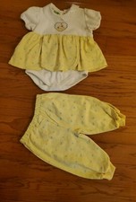 MC Baby Vintage  70  s Girls 6-9M Yellow floral Outfit Appliqu  Flower