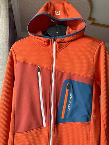 ORTOVOX MERINO INSIDE FLEECE ORANGE HOODED JACKET WOOL FULL ZIP MENS SIZE XL TOP - Picture 5 of 17