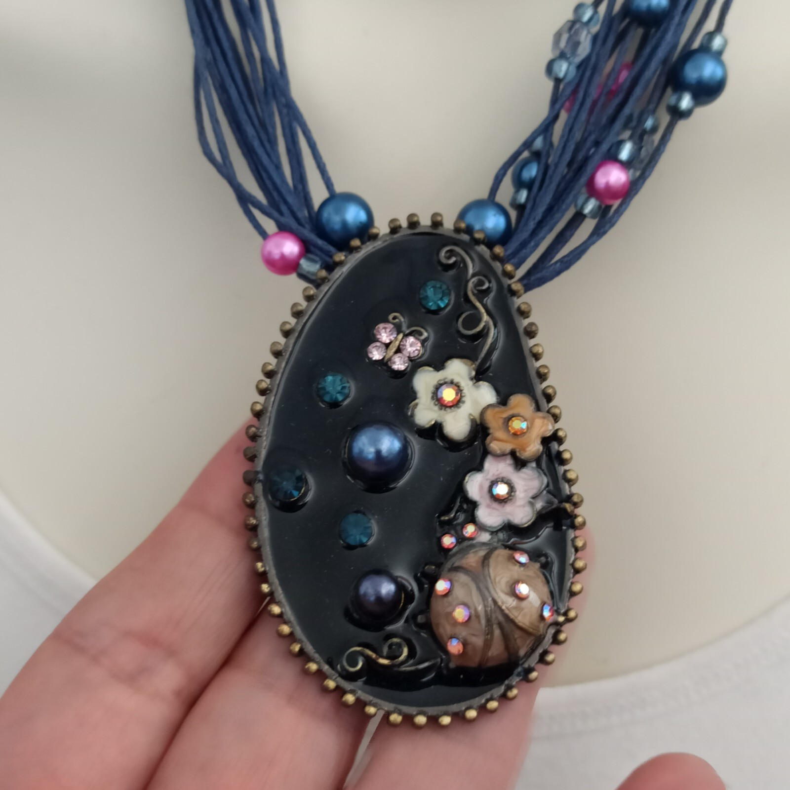 Statement Multi Strand Necklace Enamel Amorphic P… - image 4