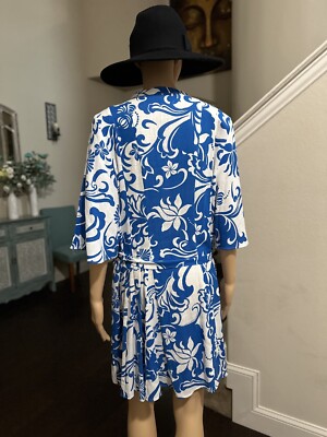ZARA XL BLUE & WHITE PRINT SHIRT DRESS WITH BELT MINI SHORT LINEN BLEND NWT  | eBay