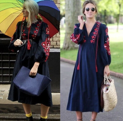 ZARA Navy Blue Red Balloon Sleeve Linen Bl Embroidered Midi Kaftan Dress M 10 12 | eBay ZARA Navy Blue Red Balloon Sleeve Linen Bl Embroidered Midi Kaftan Dress M 10 12 | eBay