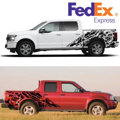 Pair Car Side Sticker Skull Graphics Decal Black For Truck 4X4 Off Road Pickup