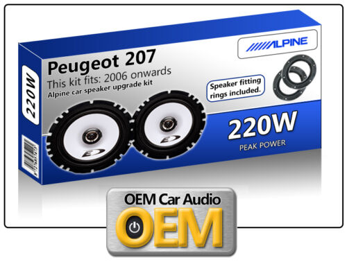 Peugeot 207 Głośniki drzwi przednich Alpine zestaw głośników samochodowych z pierścieniami adaptera 220W - Zdjęcie 1 z 2