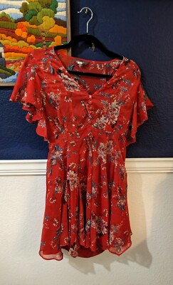 Ranna Gill Anthropologie Keira Floral Dress Red Flutter Sz Extra Small Petite XS