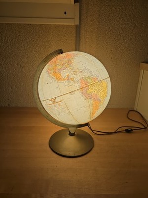 Vintage Replogle 12'' Illuminated Library Desktop World Globe Lamp Light Up USA