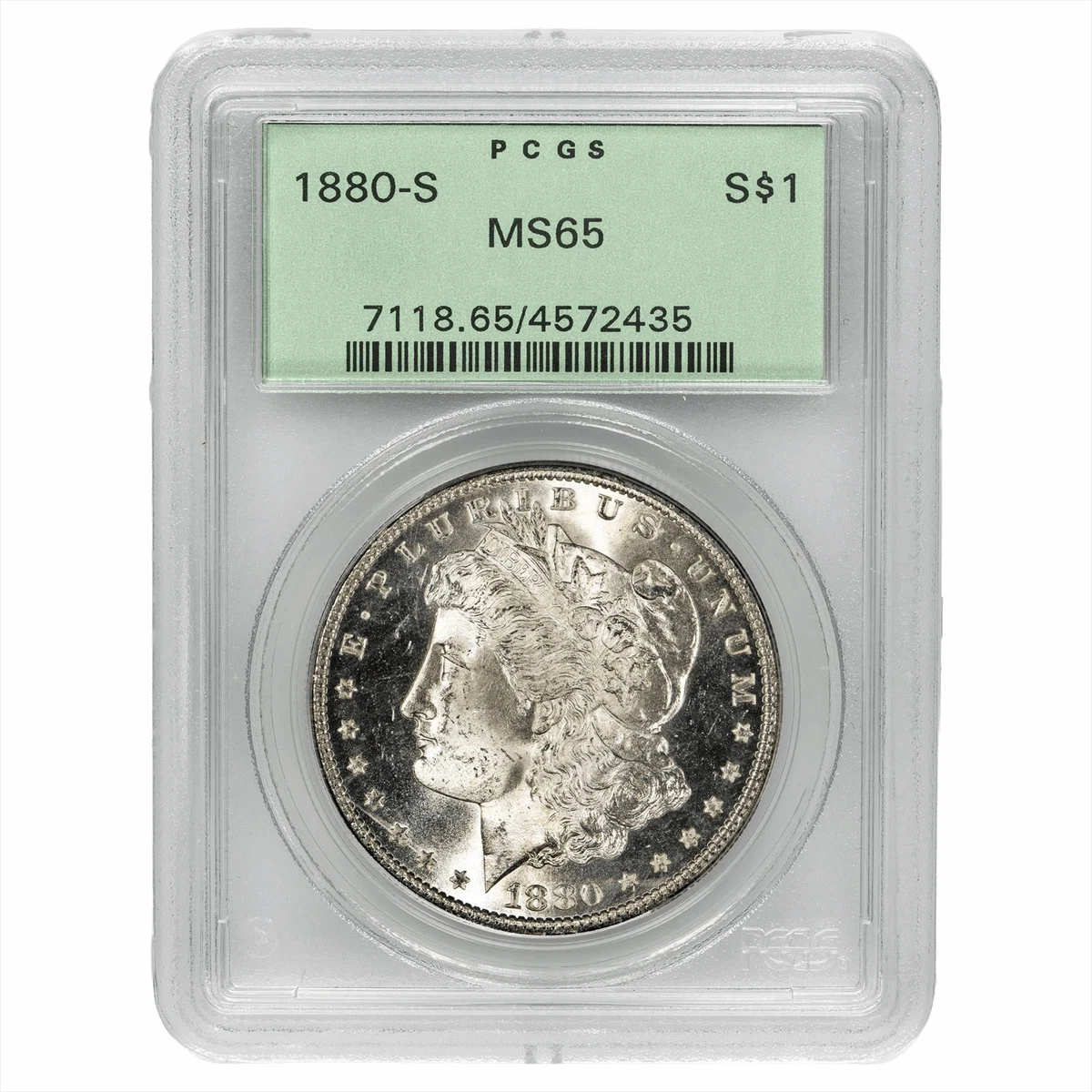 PCGS Certified MS 65 Graded 1880 Year Morgan US Dollars (1878-1921