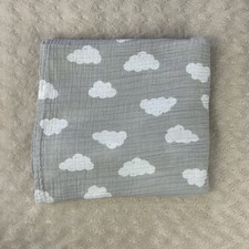 Cloud Island Gray White Clouds Baby Swaddle Blanket Muslin Cotton
