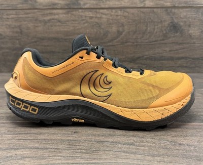 Topo Shoes Mens 10.5 MTN Racer 3 Mango Espresso Trail Running Athletic Vibram