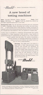 #ad Budd UEH Series Universal Hydraulic Testing Machines Vintage 1962 Magazine Ad $10.78