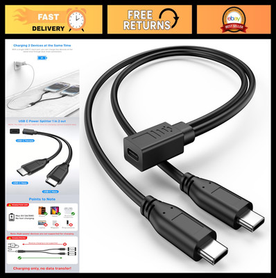 USB C Splitter 1 to 2 Out, Dual Type C Female to Male Charging Cable, Power Only