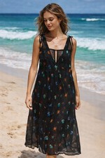 Anthropologie Floreat Garden Stroll Boho Beach Cover-up Overlay Dress Black 4