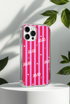 Valentinstag durchsichtige Handyhülle rosa XOXO Herz Streifen für iPhone 17 Galaxy 15