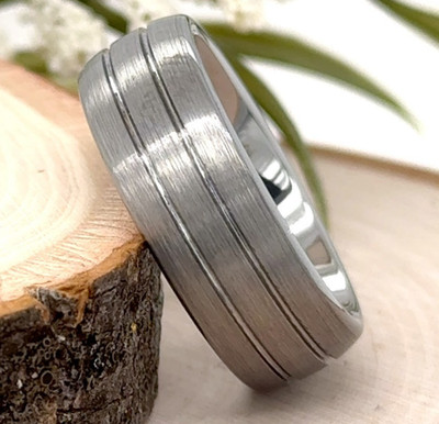 8mm Silver Polished Tungsten Ring Grooved Brushed Finish Band For Christmas Gift