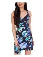 BCX Womens Body Con Short Dress Navy Sleeveless Party Asymmetrical Hem Juniors 5