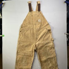 VTG Carhartt Overalls Mens 40x28  Tan Canvas R01 BRN Double Knee Bib Distressed